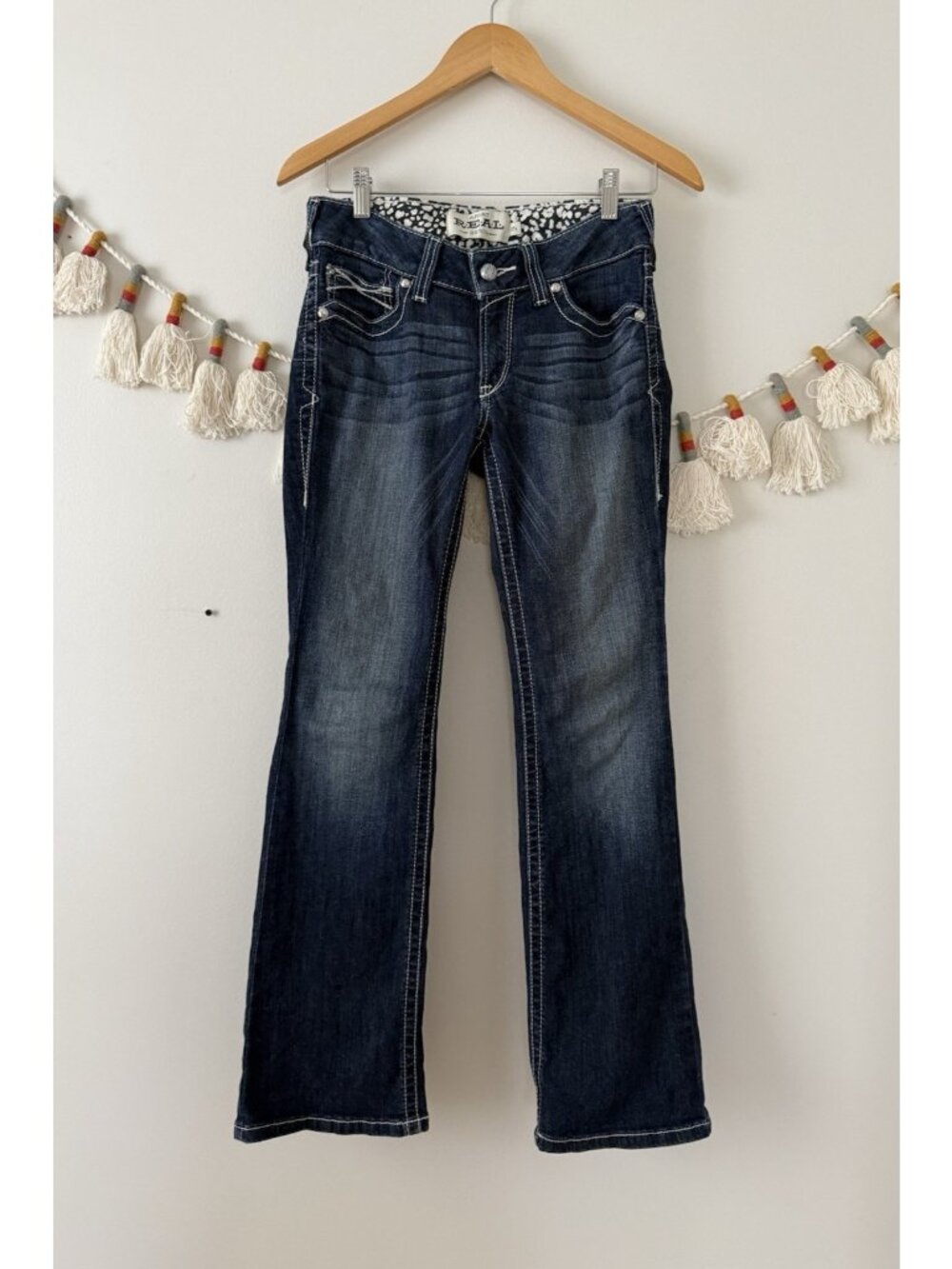 Ariat Low Rise Stretch Rosy Whipstitch Boot Cut Jeans Dark Wash Y2K Western 27s
